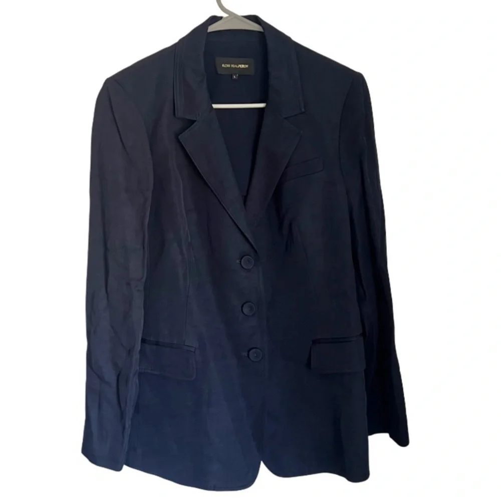 Kobi Halperin Navy Blue Linen Blend Blazer Jacket Women's Large